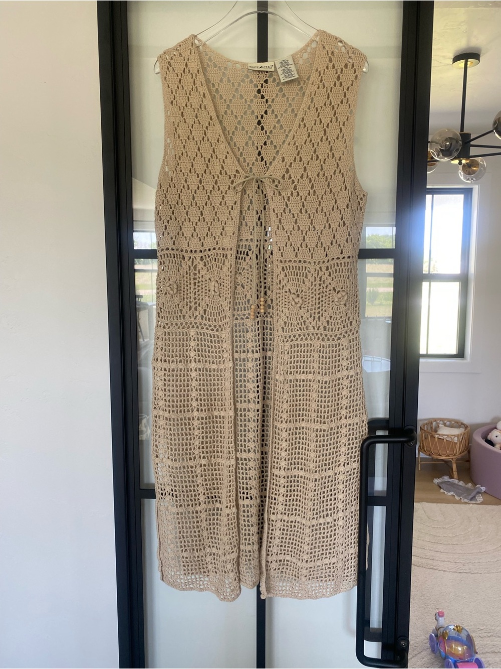 Vtg 90’s White Stag Beige Crochet Beaded boho festival fairy core duster Vest